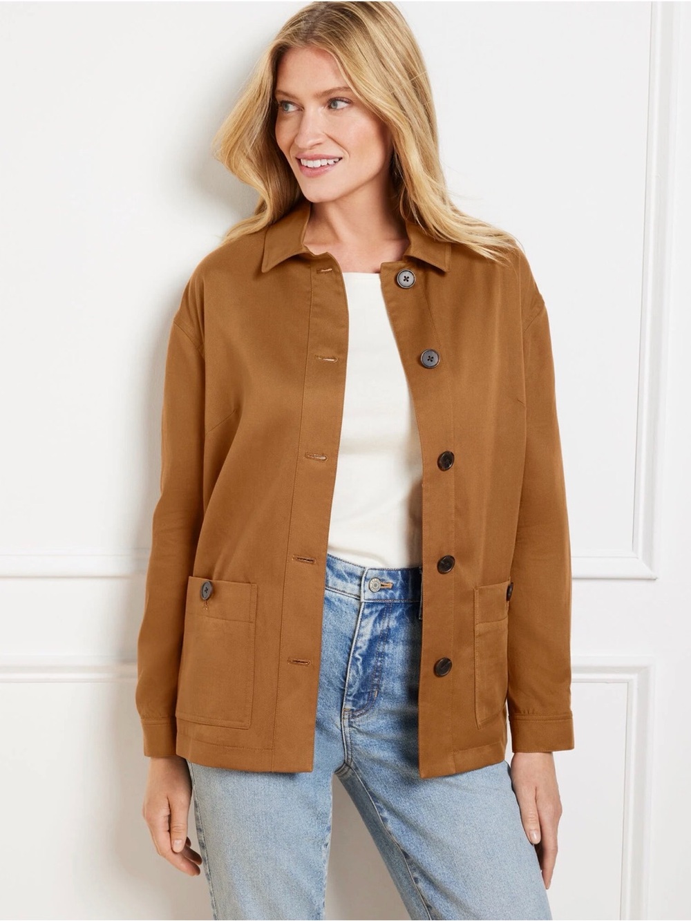 Talbots Plus Sierra Brown Utility Chore Jacket 1X Tencel Cinched Back
